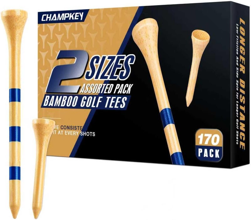 Champkey Premium Bamboo Golf Tees Pack of 170-120 Pcs Long Tees with 50 Pcs Short Tees Assorted Pack - Friendly Biodegradable Material Golf Tee - Image 1