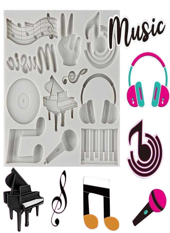MINFEIDMS Music Theme Fondant Molds Musical Notes Piano Silicone Molds for Cake Decorating Cupcake Topper Candy Chocolate Gum Paste Polymer Clay, Gray - Image 1