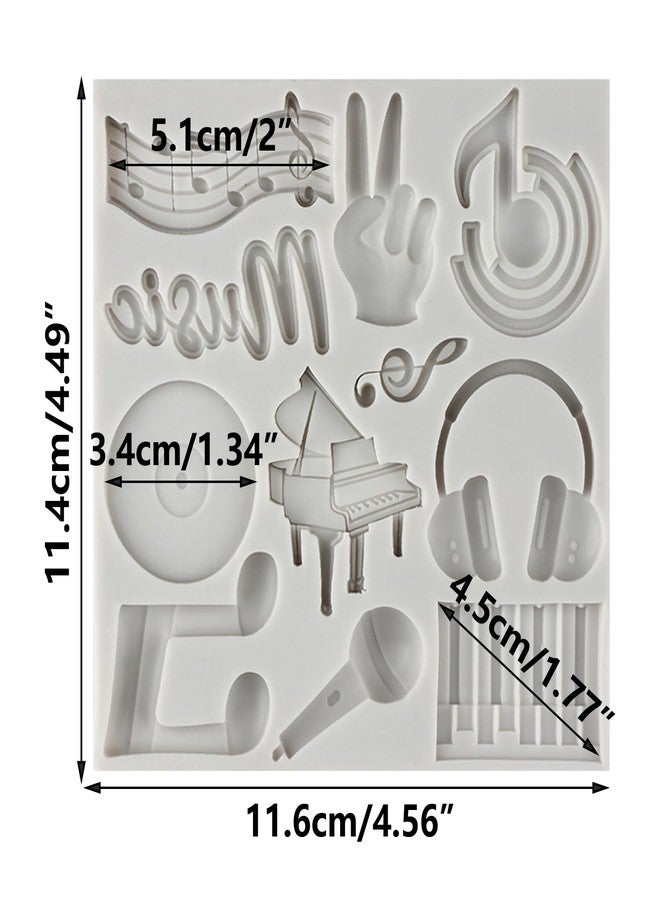 MINFEIDMS Music Theme Fondant Molds Musical Notes Piano Silicone Molds for Cake Decorating Cupcake Topper Candy Chocolate Gum Paste Polymer Clay, Gray - Image 2