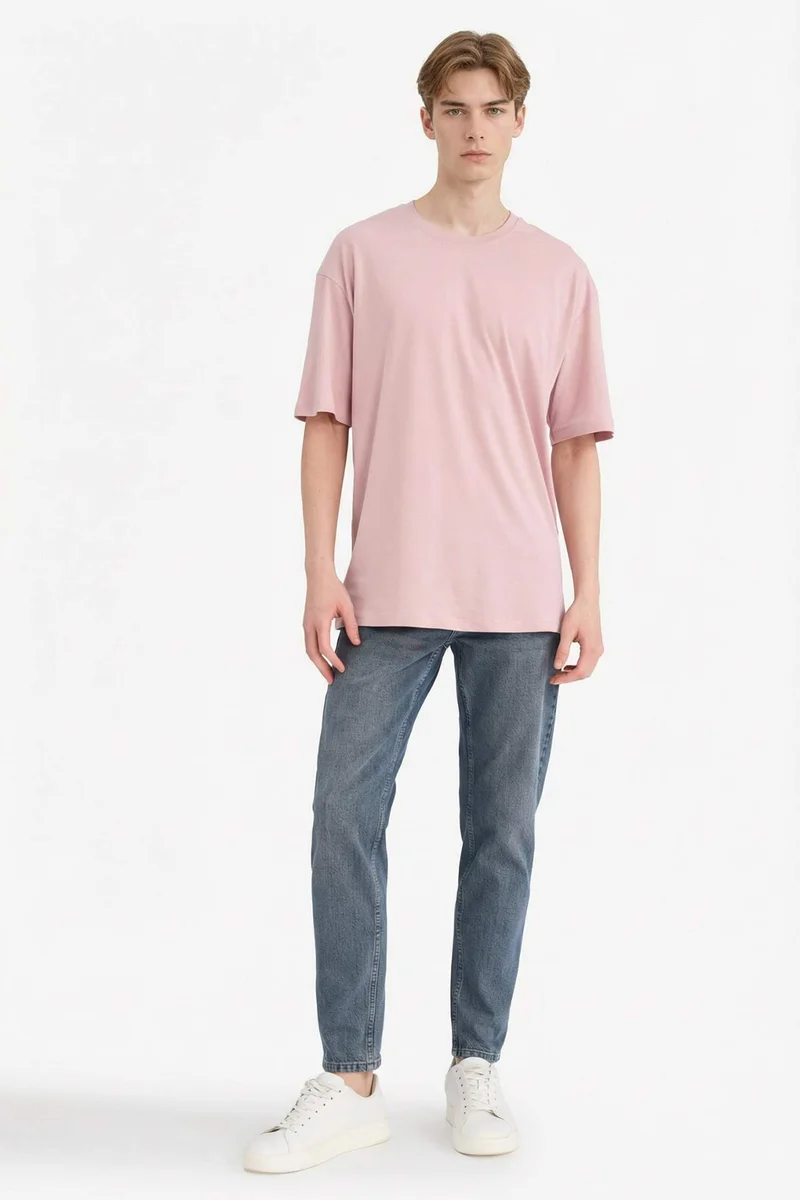 ديفاكتو Oversize Crew Neck Basic Cotton T-Shirt