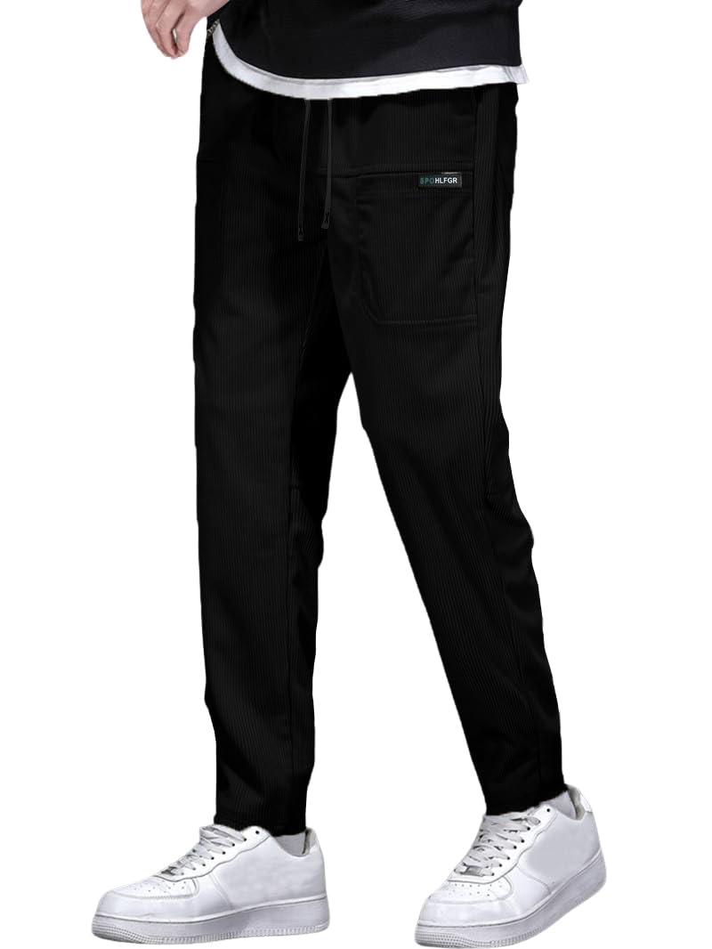 TAGDO® Men's Solid Corduroy Track Pant with Pockets | Mens Joggers Track Pants | Track Pants for Man (Rib-Track-2041-Black-30) - Image 1