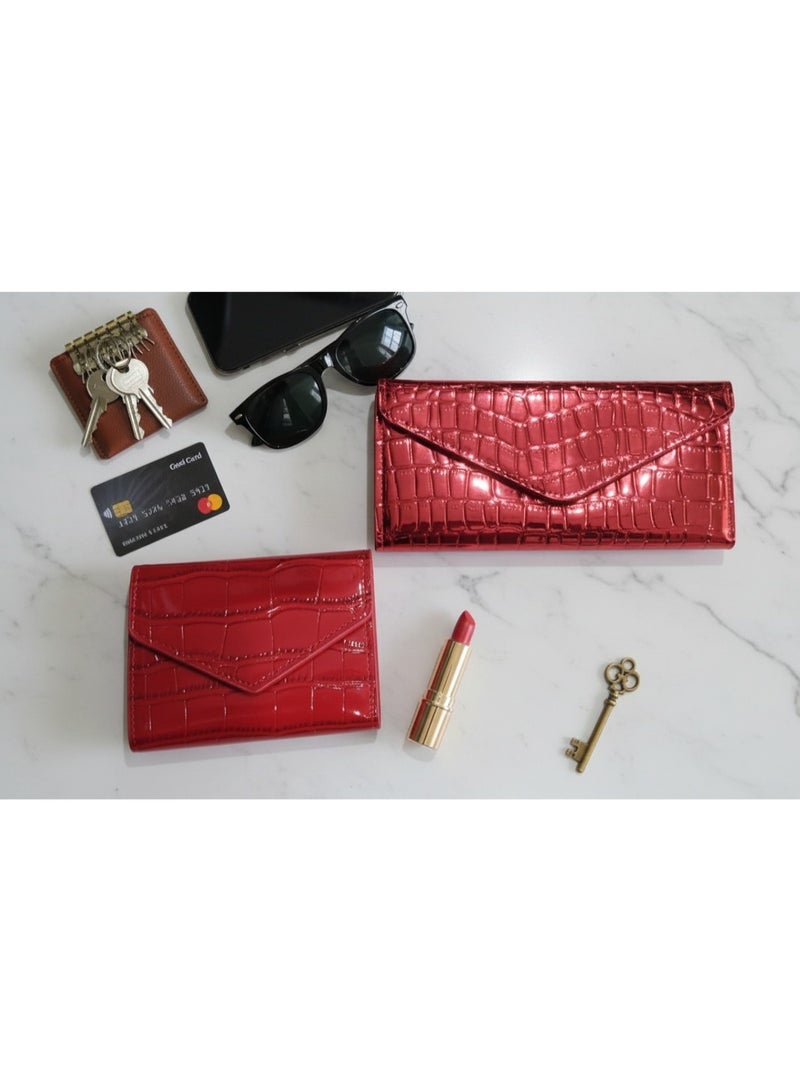zoba Elegant women's bag and wallet set – patent leather with a crocodile pattern – a trendy chain bag + a practical wallet with a luxurious design - Image 3