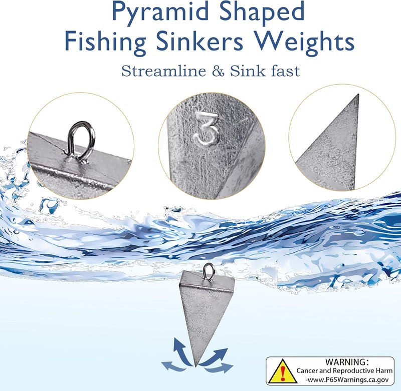 TKHDBF Pyramid Sinkers Fishing Weights - 10pcs Set (1oz, 2oz, 3oz) for Saltwater Surf Fishing - Image 2