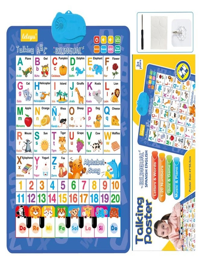 Leleyu Spanish-English Interactive Learning Poster, Spanish Alphabet ABC Talking Poster with Ñ, Numbers 1-20 Educational Toy for Kids Ages 3+ - Image 1
