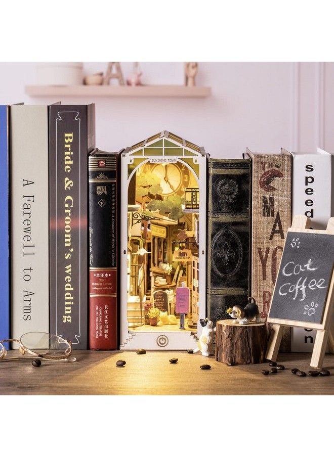 RoWood Book Nook Kits For Adults Bookshelf Insert Decor Alley 3D Wooden Puzzle Bookend Diy Craft Kits For Adults With Led Light Sunshine Town  - Image 3