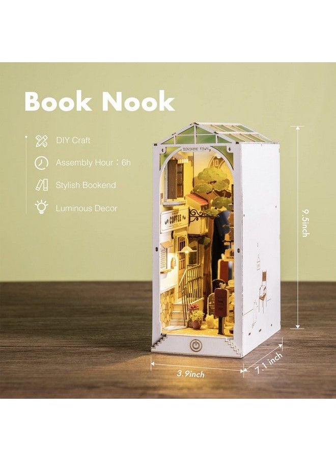 RoWood Book Nook Kits For Adults Bookshelf Insert Decor Alley 3D Wooden Puzzle Bookend Diy Craft Kits For Adults With Led Light Sunshine Town  - Image 4