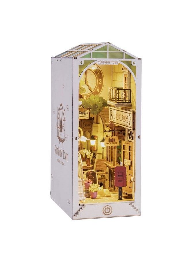 RoWood Book Nook Kits For Adults Bookshelf Insert Decor Alley 3D Wooden Puzzle Bookend Diy Craft Kits For Adults With Led Light Sunshine Town  - Image 2