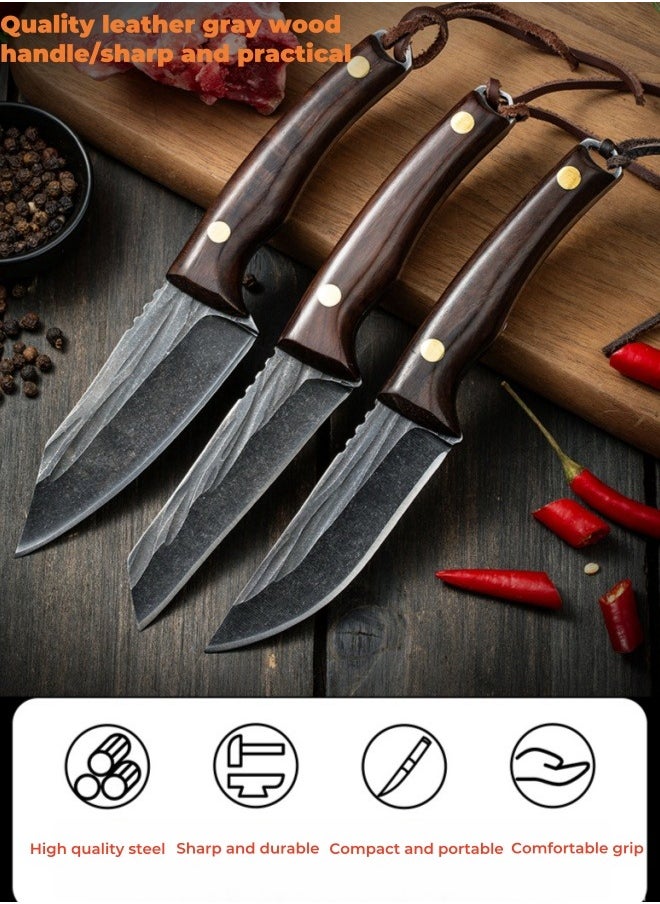 Browning - Carbon Steel Boning Knife Sharp Wooden Handle Knife Handle Meat Knife Barbecue Outdoor Knife - Curved Blade - Image 1