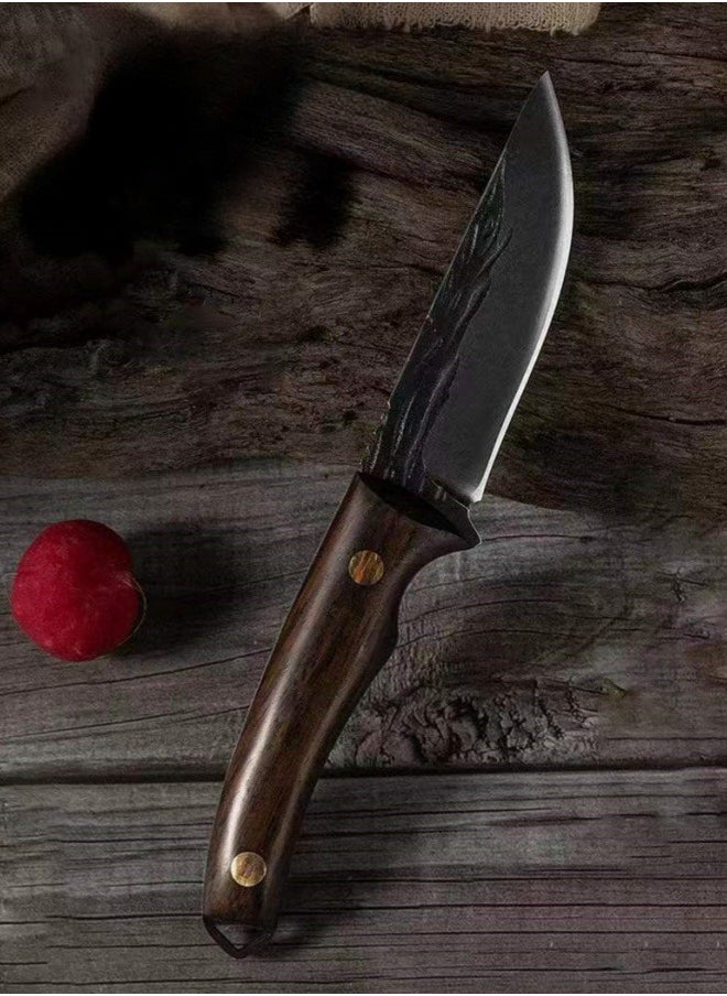 Browning - Carbon Steel Boning Knife Sharp Wooden Handle Knife Handle Meat Knife Barbecue Outdoor Knife - Curved Blade - Image 1