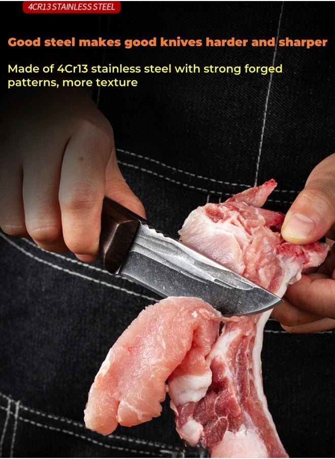 Browning - Carbon Steel Boning Knife Sharp Wooden Handle Knife Handle Meat Knife Barbecue Outdoor Knife - Curved Blade - Image 1