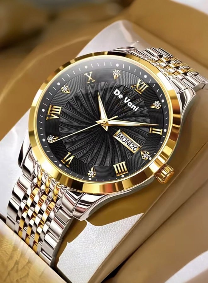 دي فاني ساعة يد للرجال ستنانلس ستيل أنالوج بعقارب مع تقويم وإضاءة ليلية - Image 1