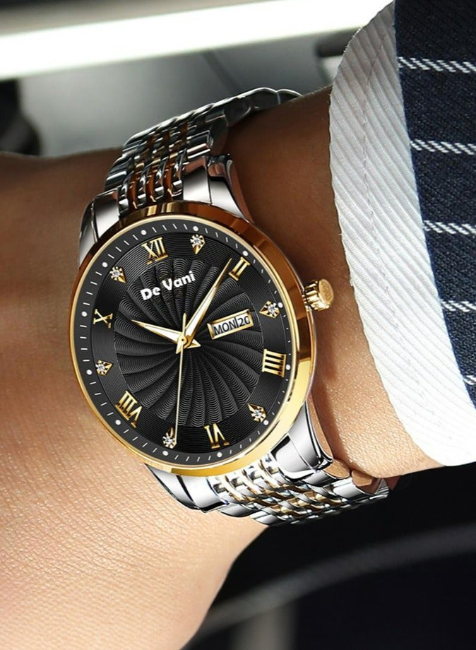 دي فاني ساعة يد للرجال ستنانلس ستيل أنالوج بعقارب مع تقويم وإضاءة ليلية - Image 3