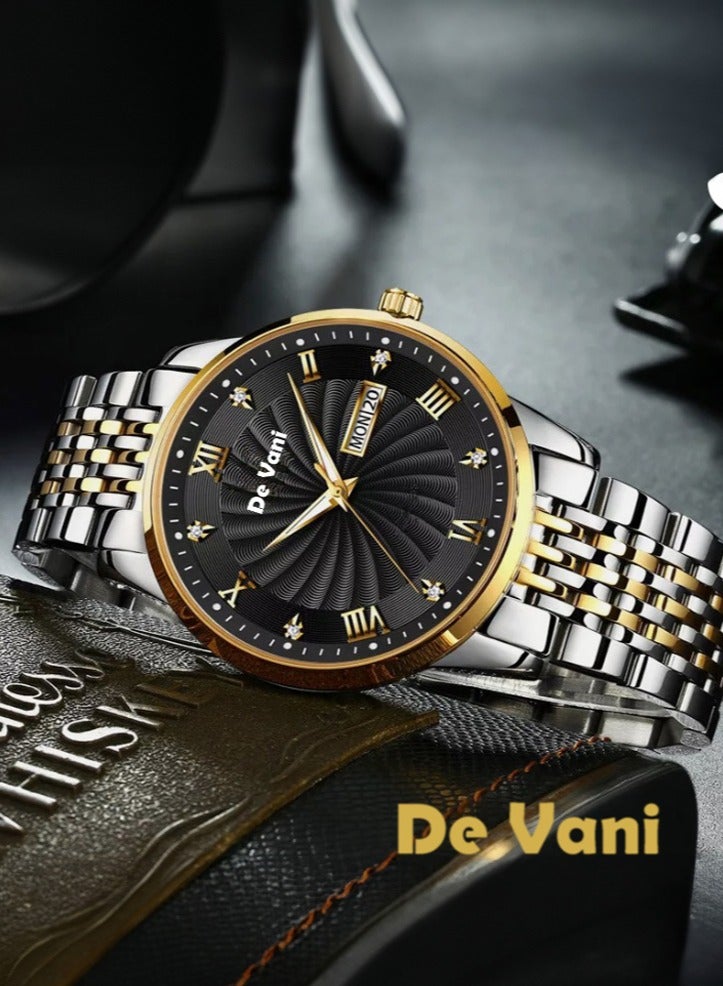 دي فاني ساعة يد للرجال ستنانلس ستيل أنالوج بعقارب مع تقويم وإضاءة ليلية - Image 2