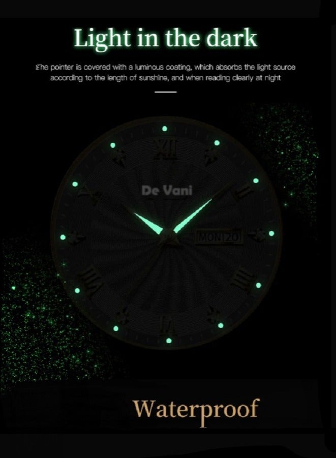 دي فاني ساعة يد للرجال ستنانلس ستيل أنالوج بعقارب مع تقويم وإضاءة ليلية - Image 4