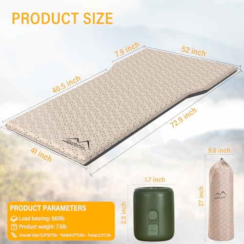 M KARMATER SUV Air Mattress Car Bed, Inflatable Car Camping Pad with Air Pump, Ultrathick Memory Foam Camping Mattress, 9.0 R-Value Insulated Sleeping Pad 2 Person, Camping Mat for Hiking and Backpacking - Image 5