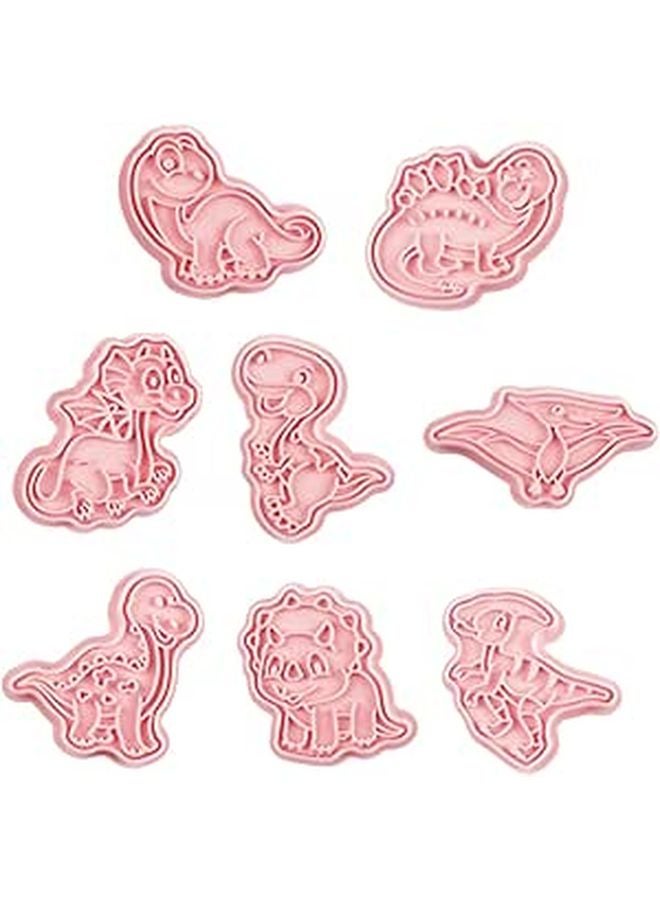 8 Piece Dinosaur Cookie Cutters With Embossing Stamps For Baking Fondant Biscuit Mold Lightweight Plastic - Image 1