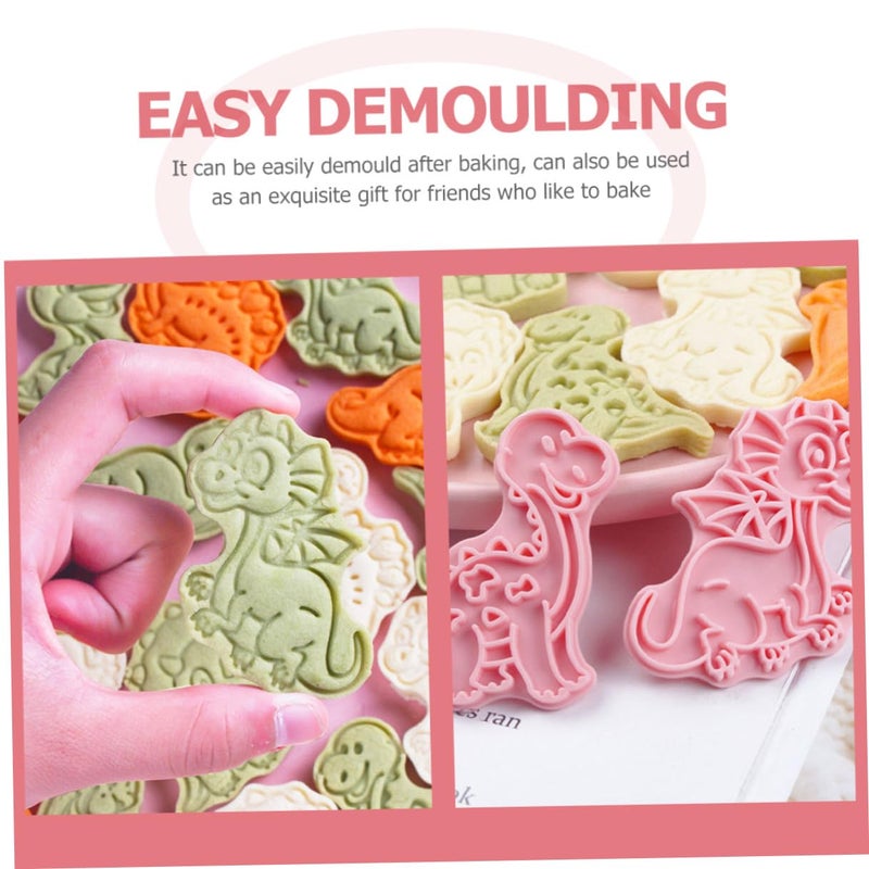 8 Piece Dinosaur Cookie Cutters With Embossing Stamps For Baking Fondant Biscuit Mold Lightweight Plastic - Image 3