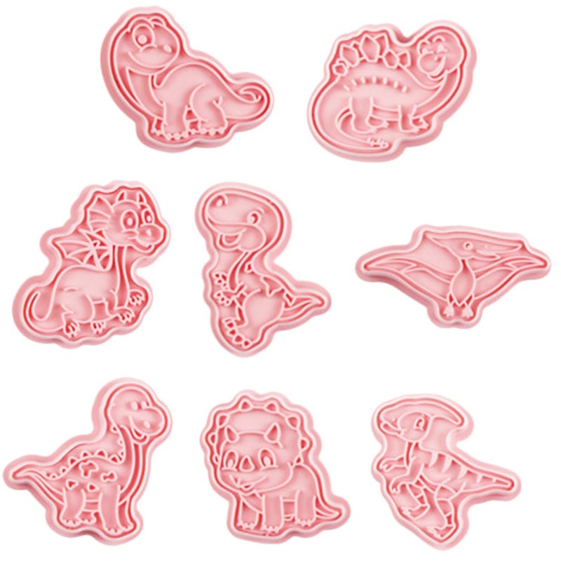 8 Piece Dinosaur Cookie Cutters With Embossing Stamps For Baking Fondant Biscuit Mold Lightweight Plastic - Image 2