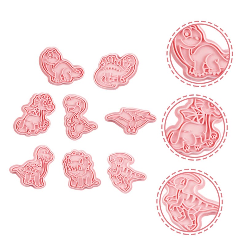 8 Piece Dinosaur Cookie Cutters With Embossing Stamps For Baking Fondant Biscuit Mold Lightweight Plastic - Image 4