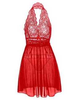 Women Large Size Babydoll Lingerie See Through Lace Embroidery Gown Dress