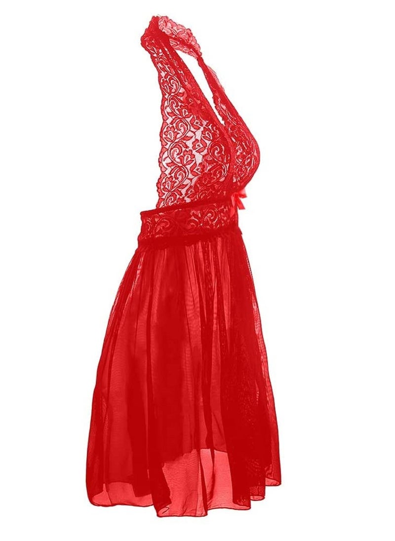 Generic - Women Large Size Babydoll Lingerie See Through Lace Embroidery Gown Dress - Image 1