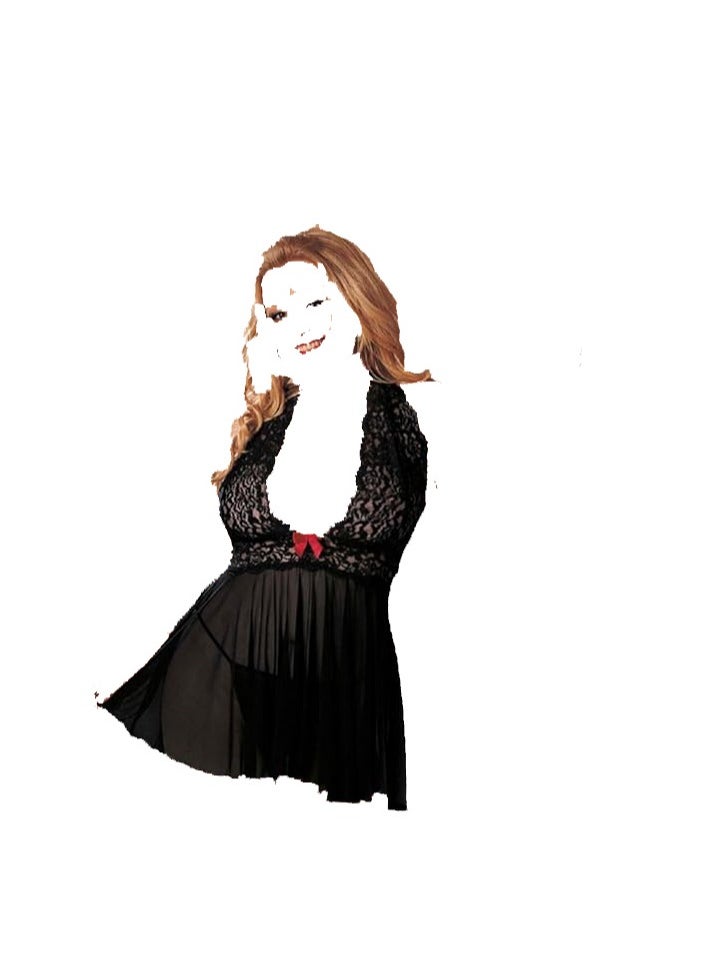Generic - Women Large Size Babydoll Lingerie See Through Lace Embroidery Gown Dress - Image 1