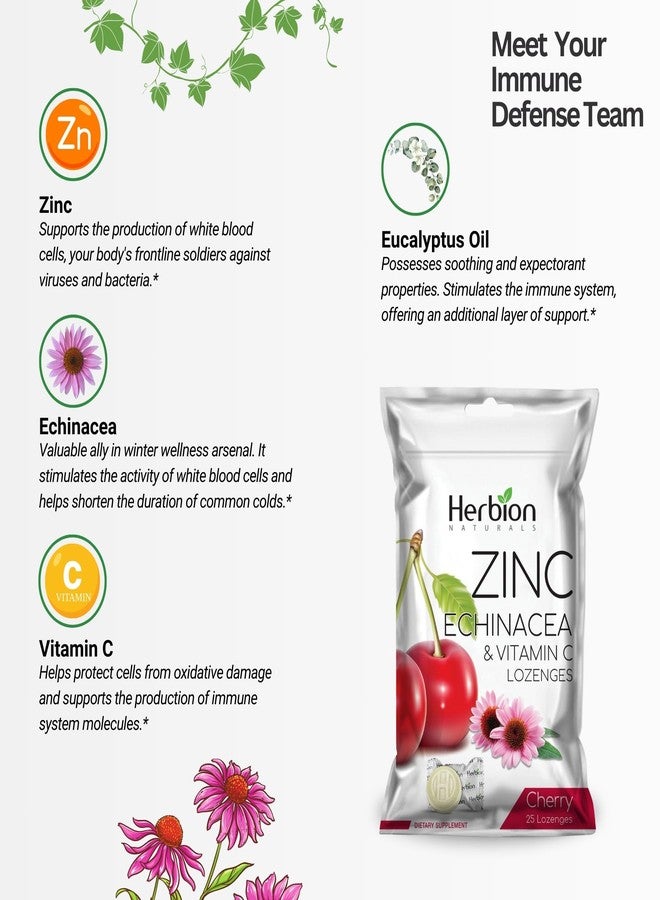 HERBION Naturals Zinc, Echinacea & Vitamin C Lozenges with Cherry Flavor, 25 CT - Dietary Supplement for Adults & Children 5+ - Promotes Wellness for the Whole Family - (Pack of 5) (125 Lozenges) - Image 3