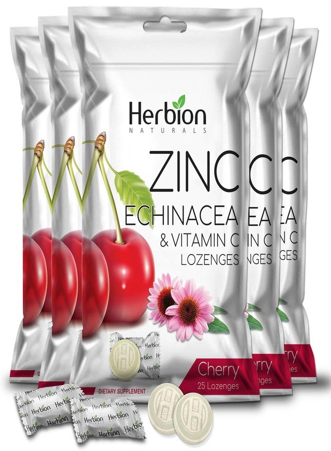 HERBION Naturals Zinc, Echinacea & Vitamin C Lozenges with Cherry Flavor, 25 CT - Dietary Supplement for Adults & Children 5+ - Promotes Wellness for the Whole Family - (Pack of 5) (125 Lozenges) - Image 1