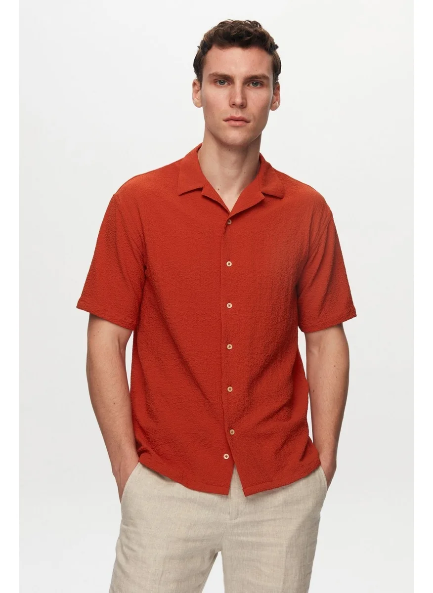 دي أس دامات Relaxed Red Seersucker Short Sleeve Wrinkle-Resistant Shirt 0HC02ORT01313