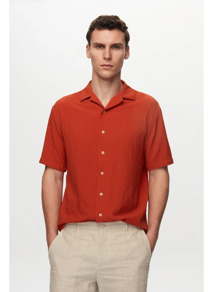 دي أس دامات Relaxed Red Seersucker Short Sleeve Wrinkle-Resistant Shirt 0HC02ORT01313