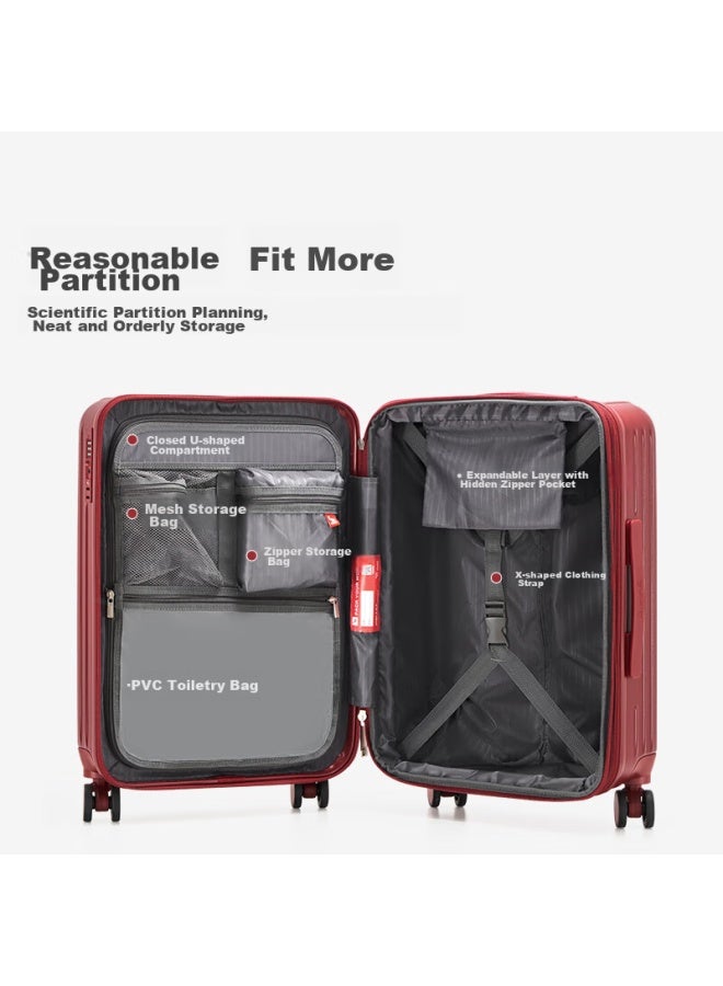 OIWAS Aihua 20-inch Luggage Suitcase, Small Carry-on Trolley Case For Women, Travel Suitcase With Usb Charging Port, Password Lock, China Red - Image 1