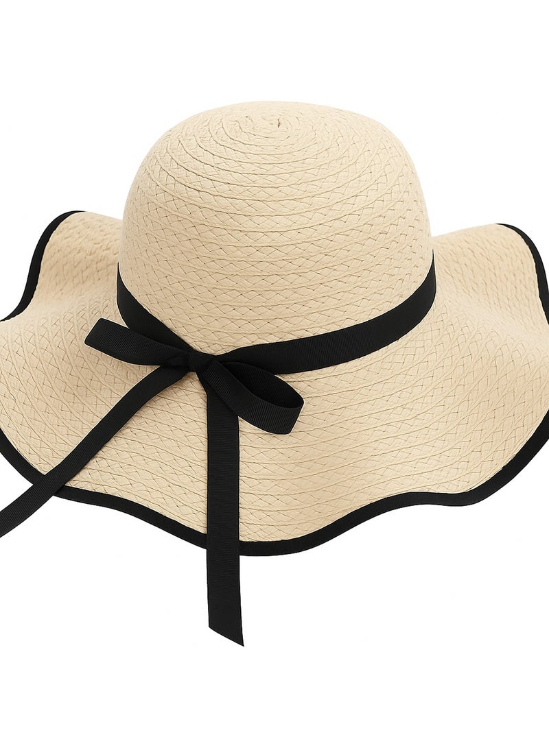 Generic Beach Straw Sun Hat for Women Foldable Wide Brim Hat UPF 50+ UV Protection, Packable Summer Travel Floppy Hat, Korean Style Vacation Sun Hat for Ladies  - Image 1