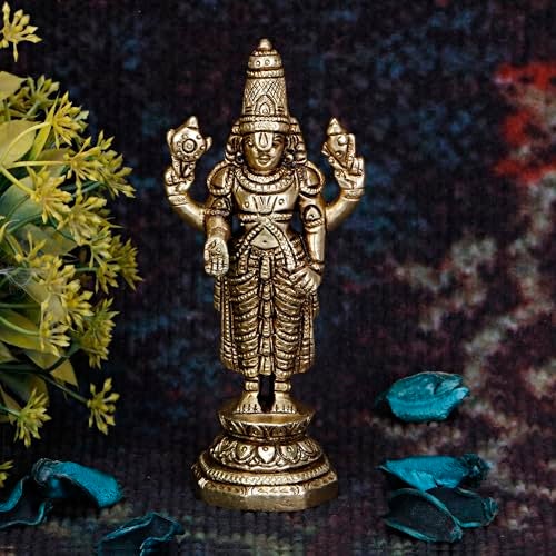 ARTVARKO Brass Tirupati Balaji Venkateshwara Murti Idol Statue Lord Srinivasa Pooja Home Office Temple Decor Gift 5.5 Inch - Image 1
