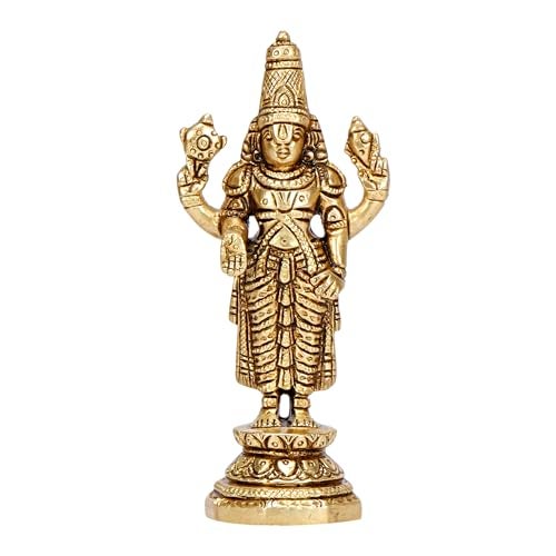 ARTVARKO Brass Tirupati Balaji Venkateshwara Murti Idol Statue Lord Srinivasa Pooja Home Office Temple Decor Gift 5.5 Inch - Image 2