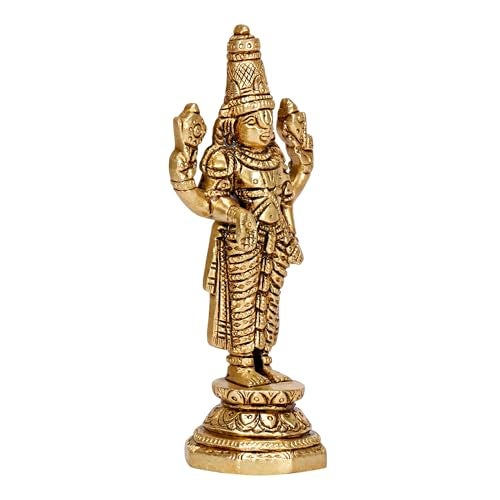 ARTVARKO Brass Tirupati Balaji Venkateshwara Murti Idol Statue Lord Srinivasa Pooja Home Office Temple Decor Gift 5.5 Inch - Image 3