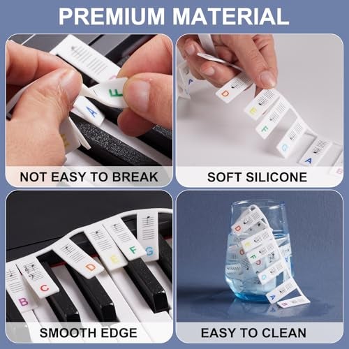 TIPTAP Removable Piano Key Stickers for 88 Key Full Size, Cuttable Note Labels for 61 Key Size, Reusable Silicone Keyboard Stickers for Beginners, Comes with Storage Box - Image 3