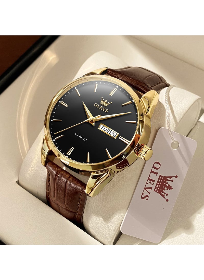 OLEVS OLEVS Men's Analog Quartz Watches, Leather Strap with Day Date, Waterproof Stainless Steel Wrist Watch, Luminous Watches for Men, Fashion, Leisure  - Image 3