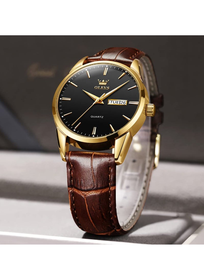 OLEVS OLEVS Men's Analog Quartz Watches, Leather Strap with Day Date, Waterproof Stainless Steel Wrist Watch, Luminous Watches for Men, Fashion, Leisure  - Image 5