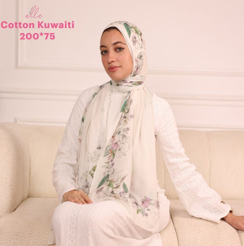 طرحة وشاح حجاب إسلامي قطن كويتي فاخر للنساء – تصميم أنيق للمناسبات والاستخدام اليومي – مقاس 200 × 75 سم