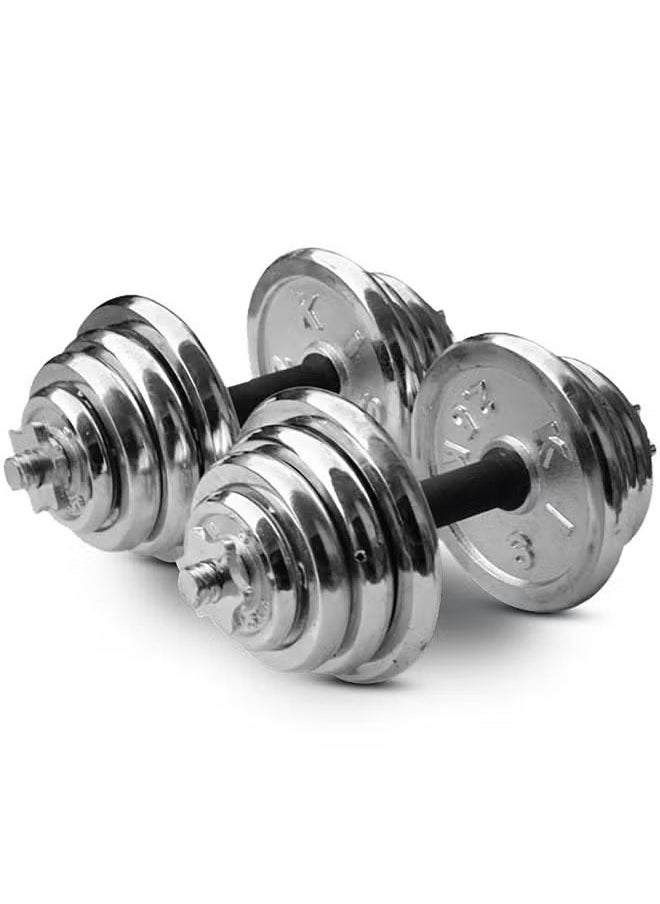 Fitness World - 2 in 1 Barbell Dumbbell Set with Adjustable Weights 30kg silver - Image 1