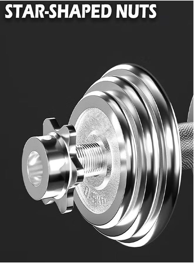 Fitness World - 2 in 1 Barbell Dumbbell Set with Adjustable Weights 30kg silver - Image 1