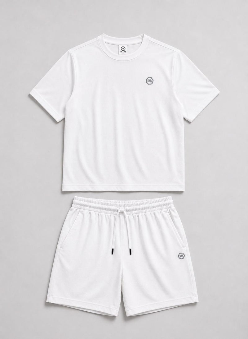 بريما إيس رجالي Set Top & Short لايف ستايل بريميوم White - Image 5