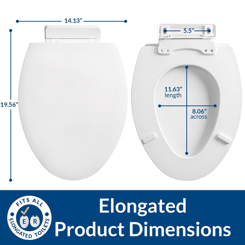 Mayfair Ashton Easy to Clean Single Hinge Toilet Seat, Modern Slow Close Wood Toilet Seat, Made in USA, Elongated, White - Image 4