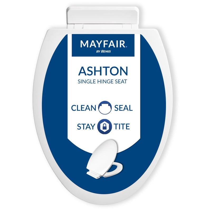 Mayfair Ashton Easy to Clean Single Hinge Toilet Seat, Modern Slow Close Wood Toilet Seat, Made in USA, Elongated, White - Image 1