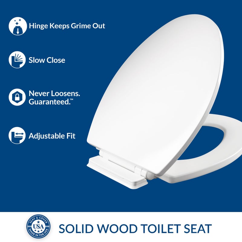 Mayfair Ashton Easy to Clean Single Hinge Toilet Seat, Modern Slow Close Wood Toilet Seat, Made in USA, Elongated, White - Image 3
