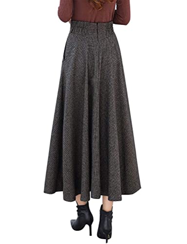 IDEALSANXUN Long Skirts for Women Fall Winter Pleated Plaid Skirts with Pockets (Medium, Coffee) - Image 2