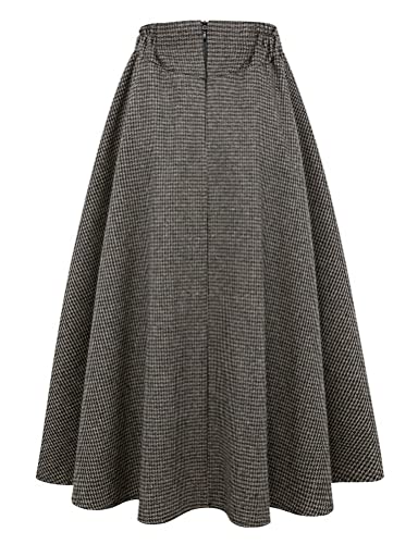 IDEALSANXUN Long Skirts for Women Fall Winter Pleated Plaid Skirts with Pockets (Medium, Coffee) - Image 4