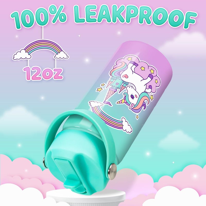 SANDJEST Unicorn Water Bottle - Kids Water Bottle with Straw Lid - 12 Oz Insulated Stainless Steel Ocean Water Bottles for Kid Girl- Travel Cup for School Sports - Image 5