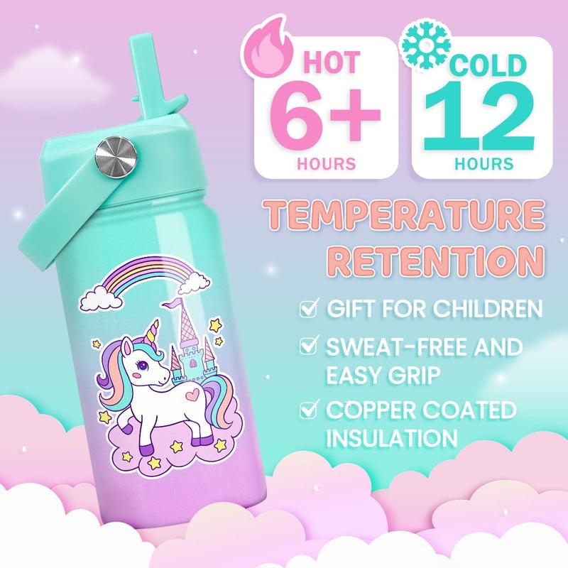 SANDJEST Unicorn Water Bottle - Kids Water Bottle with Straw Lid - 12 Oz Insulated Stainless Steel Ocean Water Bottles for Kid Girl- Travel Cup for School Sports - Image 4