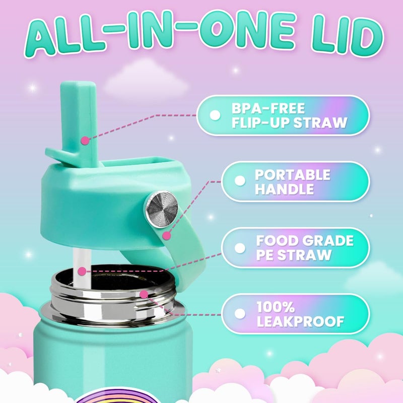 SANDJEST Unicorn Water Bottle - Kids Water Bottle with Straw Lid - 12 Oz Insulated Stainless Steel Ocean Water Bottles for Kid Girl- Travel Cup for School Sports - Image 3